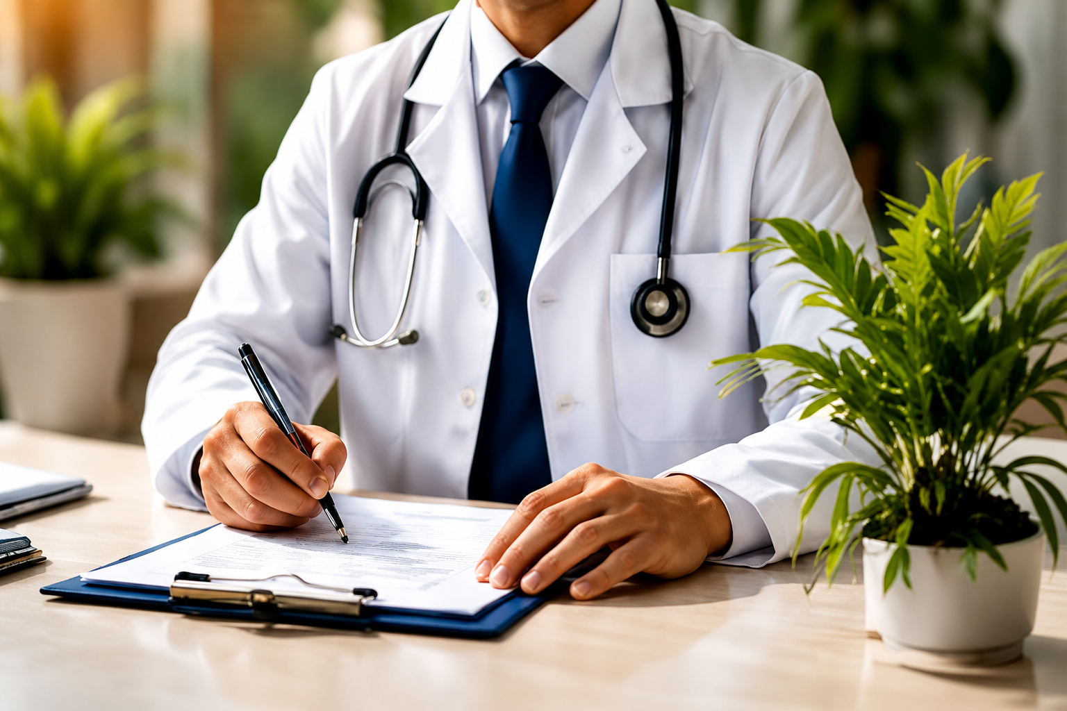 Doctor preparing a wellness consultation form