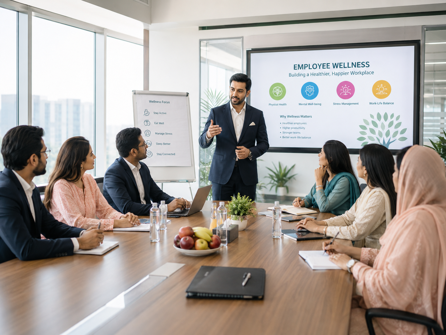 Corporate wellness planning meeting